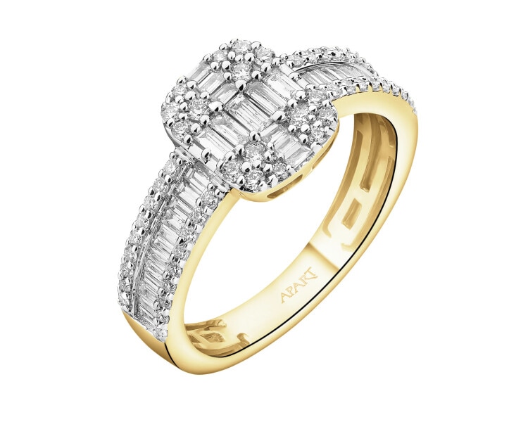 Pierścionek z żółtego złota z diamentami - 0,60 ct - próba 585