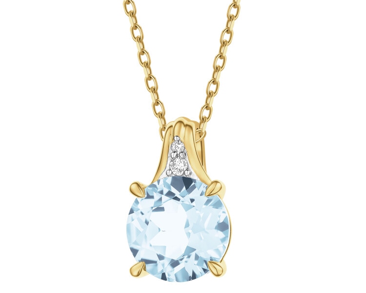 Zawieszka z żółtego złota z diamentami i topazem Sky Blue - próba 585