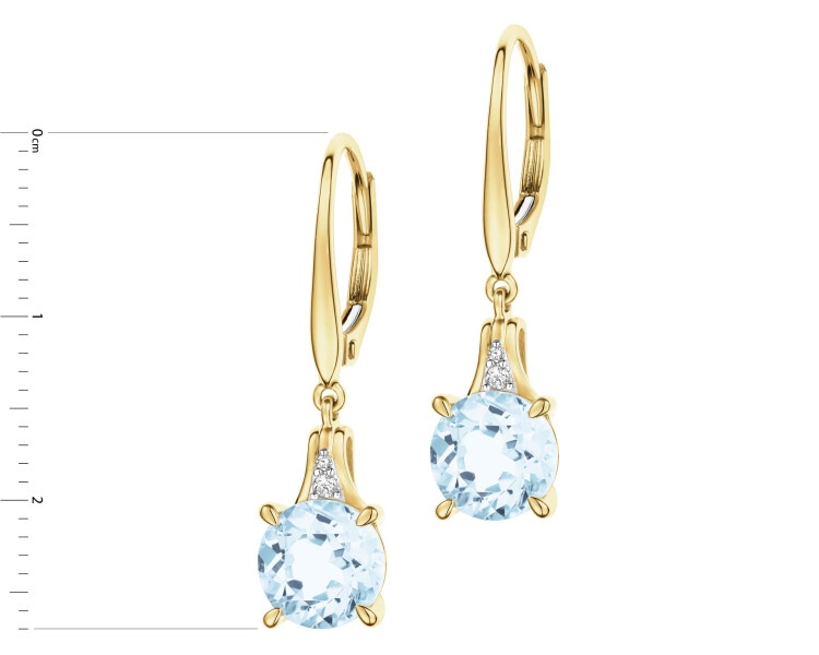 Zlaté náušnice s diamanty a topazy Sky Blue - ryzost 585