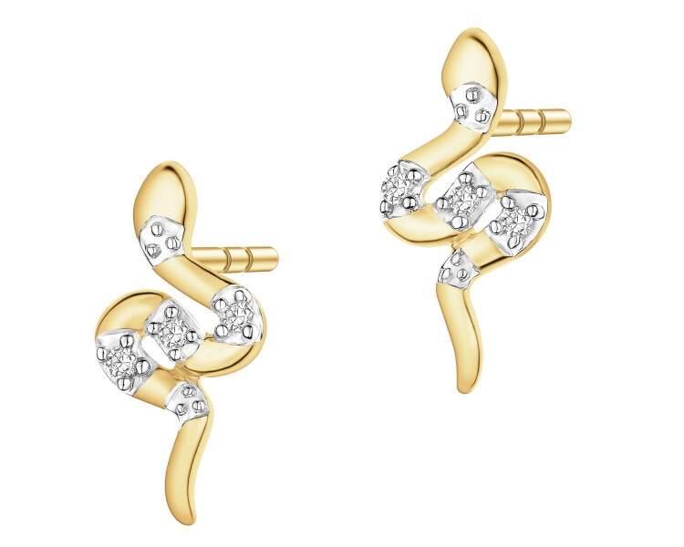 Kolczyki z żółtego złota z diamentami - węże - 0,01 ct - próba 375