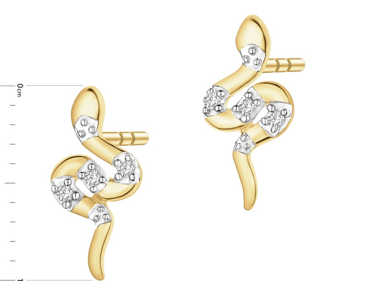 Kolczyki z żółtego złota z diamentami - węże - 0,01 ct - próba 375
