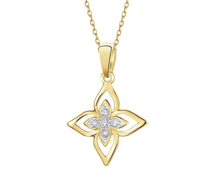 Zawieszka z żółtego złota z brylantami - kwiat - 0,07 ct - próba 375