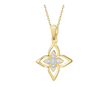 Zawieszka z żółtego złota z brylantami - kwiat - 0,07 ct - próba 375