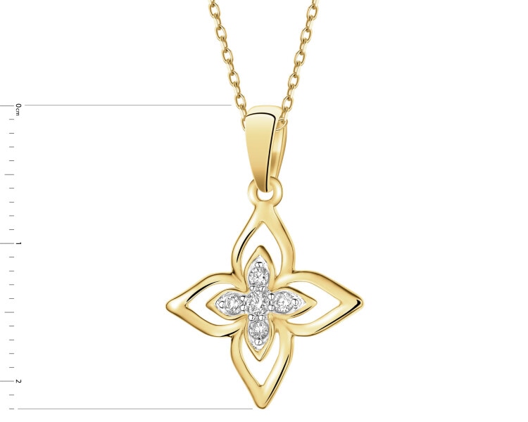 Zawieszka z żółtego złota z brylantami - kwiat - 0,07 ct - próba 375