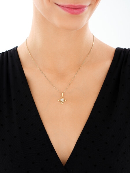 Zawieszka z żółtego złota z brylantami - kwiat - 0,07 ct - próba 375