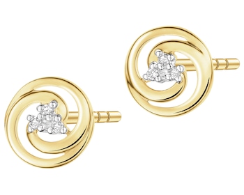 Kolczyki z żółtego złota z diamentami - koła - 0,01 ct - próba 375