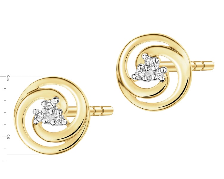 Kolczyki z żółtego złota z diamentami - koła - 0,01 ct - próba 375