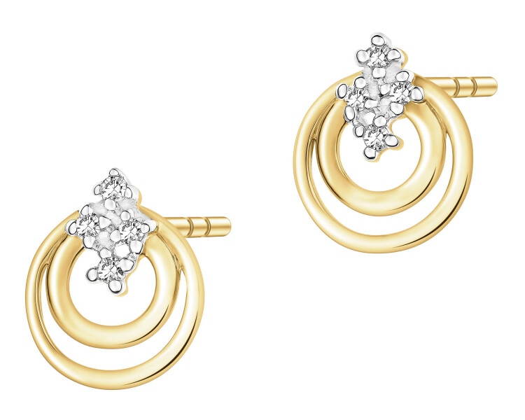Kolczyki z żółtego złota z diamentami - koła - 0,02 ct - próba 375