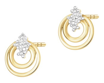 Kolczyki z żółtego złota z diamentami - koła - 0,02 ct - próba 375