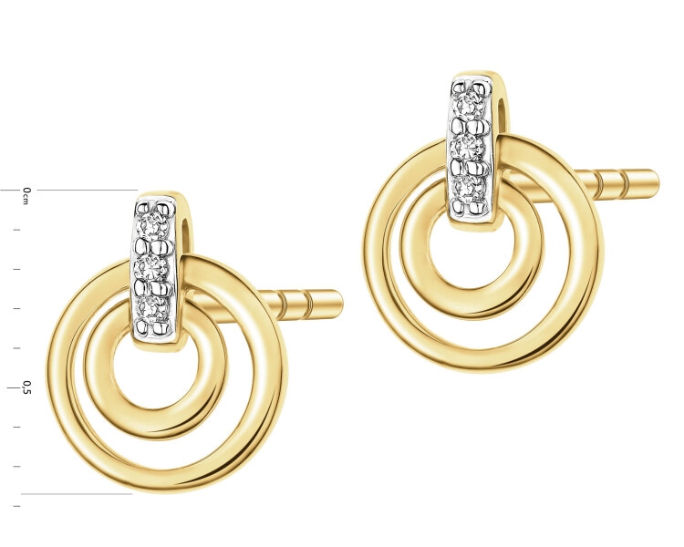 Zlaté náušnice s diamanty - kroužky - 0,01 ct - ryzost 585