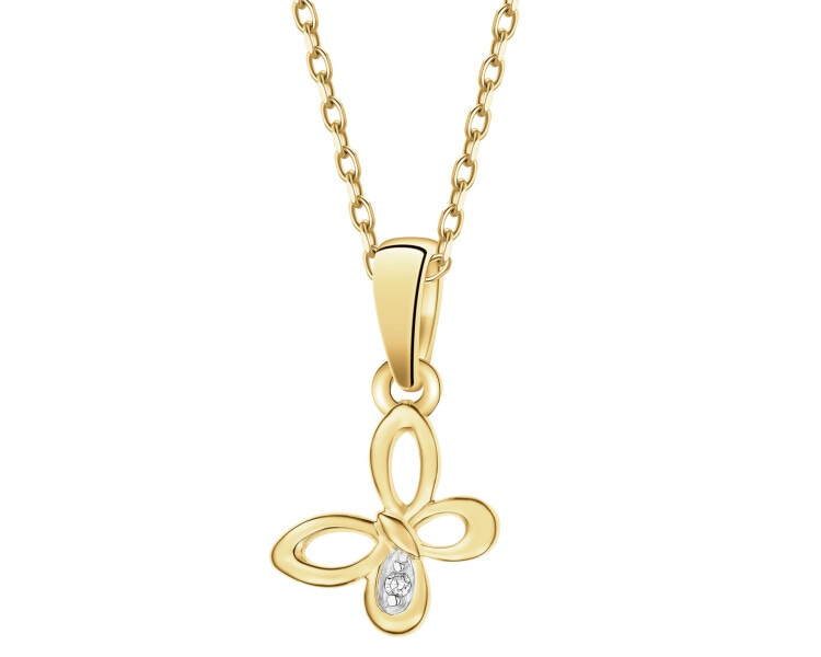Zawieszka z żółtego złota z diamentem - motyl - 0,004 ct - próba 375