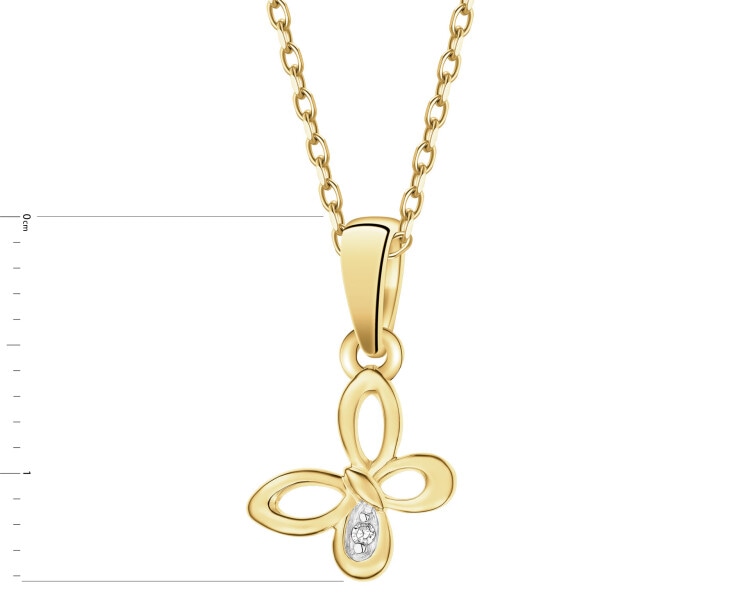Zawieszka z żółtego złota z diamentem - motyl - 0,004 ct - próba 375