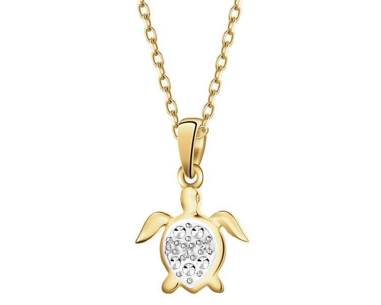 Zawieszka z żółtego złota z diamentami - żółw - 0,01 ct - próba 375