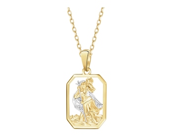 Zawieszka z żółtego złota z diamentami - medalik św. Krzysztof z dzieciątkiem Jezus - 0,006 ct - próba 585