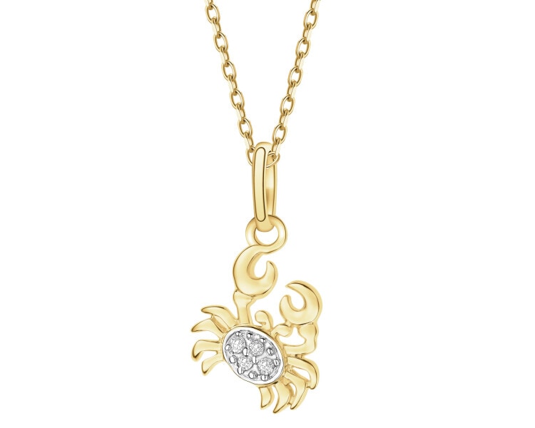 Zawieszka z żółtego złota z diamentami - Rak - 0,01 ct - próba 375