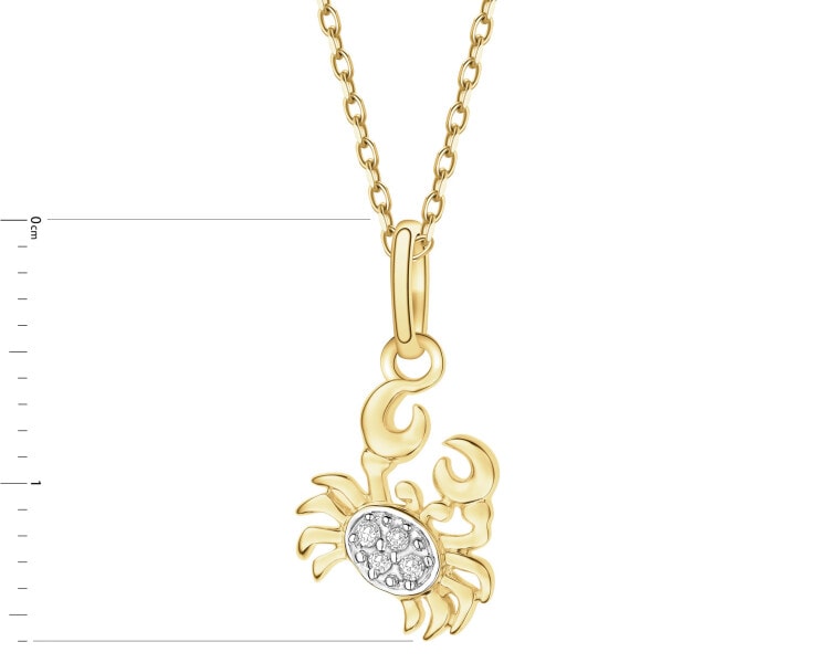 Zawieszka z żółtego złota z diamentami - Rak - 0,01 ct - próba 375