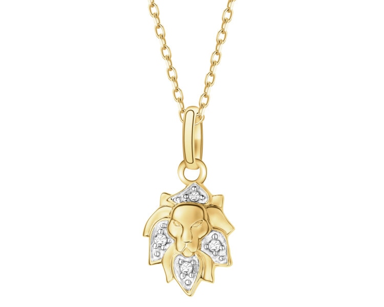 Zawieszka z żółtego złota z diamentami - Lew - 0,02 ct - próba 375