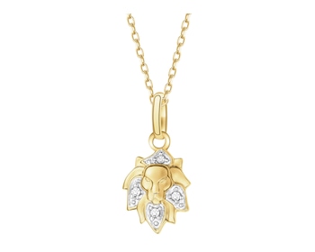 Zawieszka z żółtego złota z diamentami - Lew - 0,02 ct - próba 375