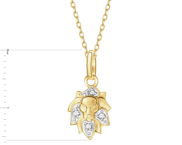 Zawieszka z żółtego złota z diamentami - Lew - 0,02 ct - próba 375