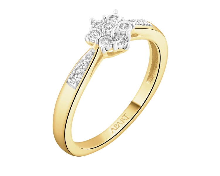 Pierścionek z żółtego i białego złota z diamentami - 0,05 ct - próba 375