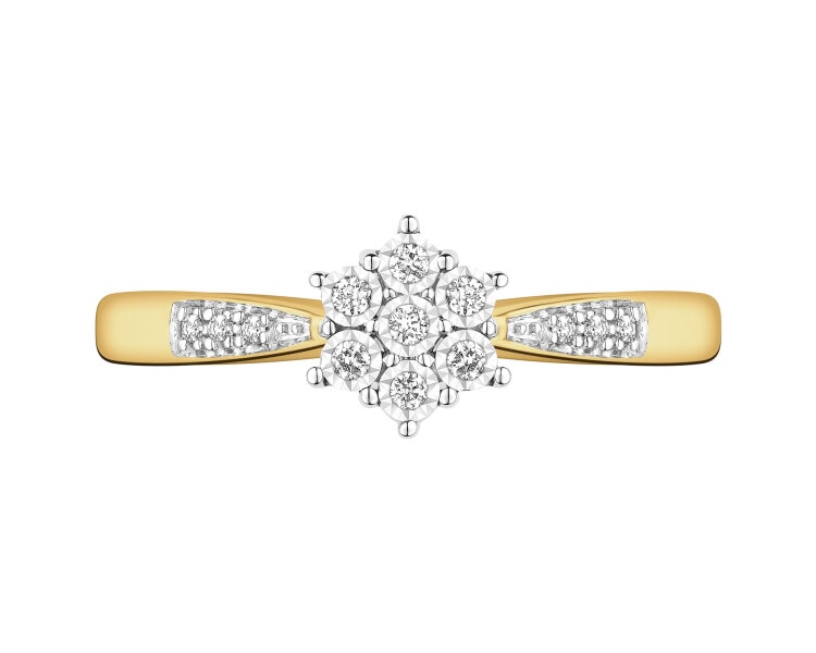 Pierścionek z żółtego i białego złota z diamentami - 0,05 ct - próba 375