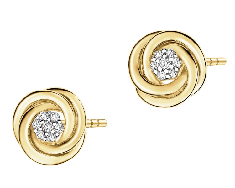 Kolczyki z żółtego złota z diamentami - 0,08 ct - próba 585