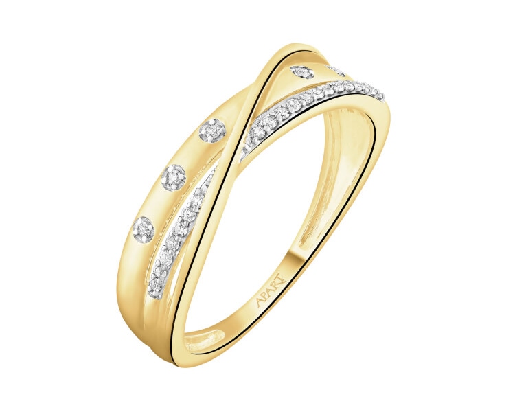 Pierścionek z żółtego złota z diamentami - 0,07 ct - próba 585