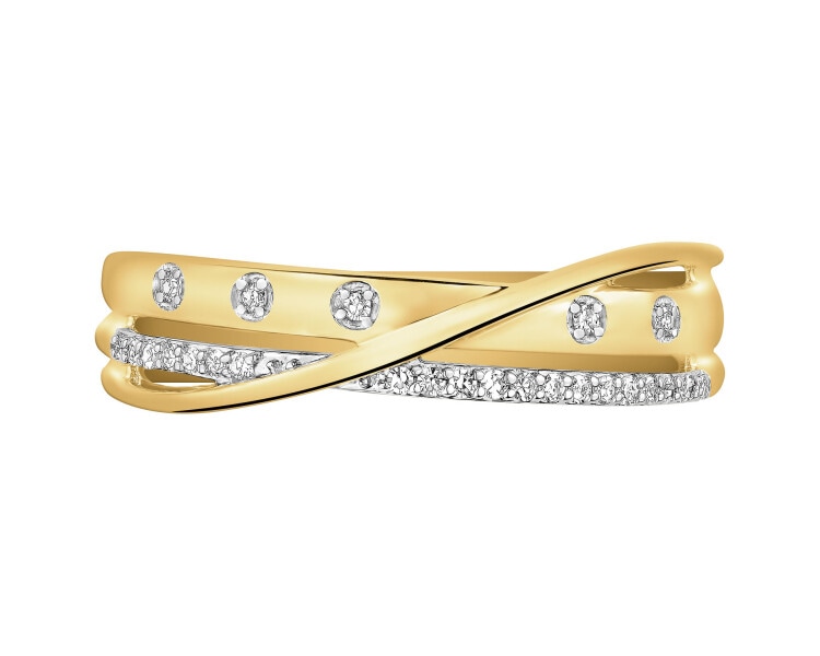 Pierścionek z żółtego złota z diamentami - 0,07 ct - próba 585