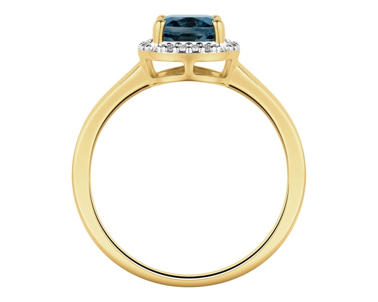Pierścionek z żółtego złota z diamentami i topazem London Blue - próba 585