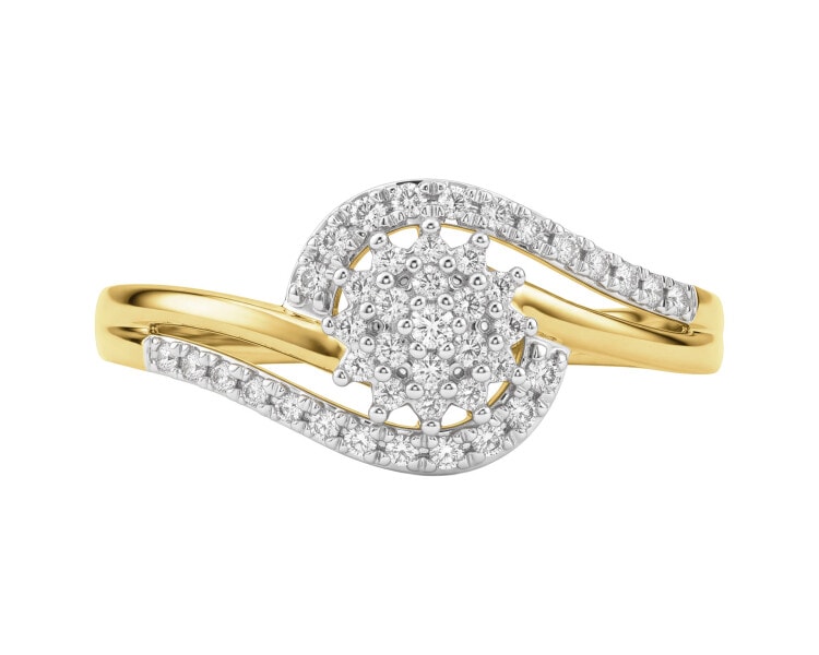 Pierścionek z żółtego złota z brylantami - 0,15 ct - próba 585