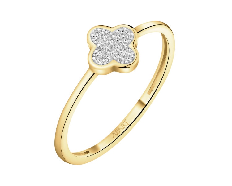 Pierścionek z żółtego złota z diamentami - 0,04 ct - próba 585