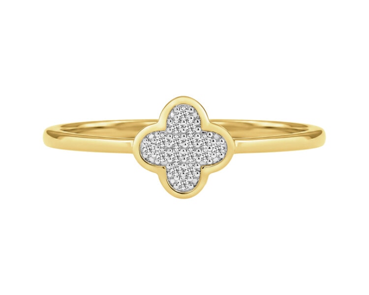 Pierścionek z żółtego złota z diamentami - 0,04 ct - próba 585