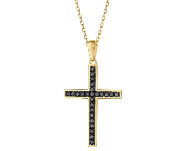 Zawieszka z żółtego złota z czarnymi brylantami - krzyż - 0,27 ct - próba 585