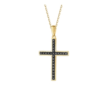 Zawieszka z żółtego złota z czarnymi brylantami - krzyż - 0,27 ct - próba 585