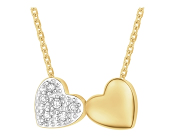 Naszyjnik z żółtego złota z diamentami - serca - 0,02 ct - próba 375