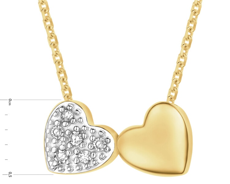 Naszyjnik z żółtego złota z diamentami - serca - 0,02 ct - próba 375