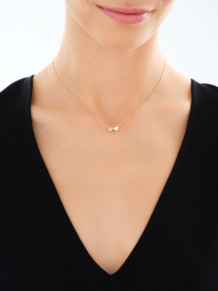 Naszyjnik z żółtego złota z diamentami - serca - 0,02 ct - próba 375