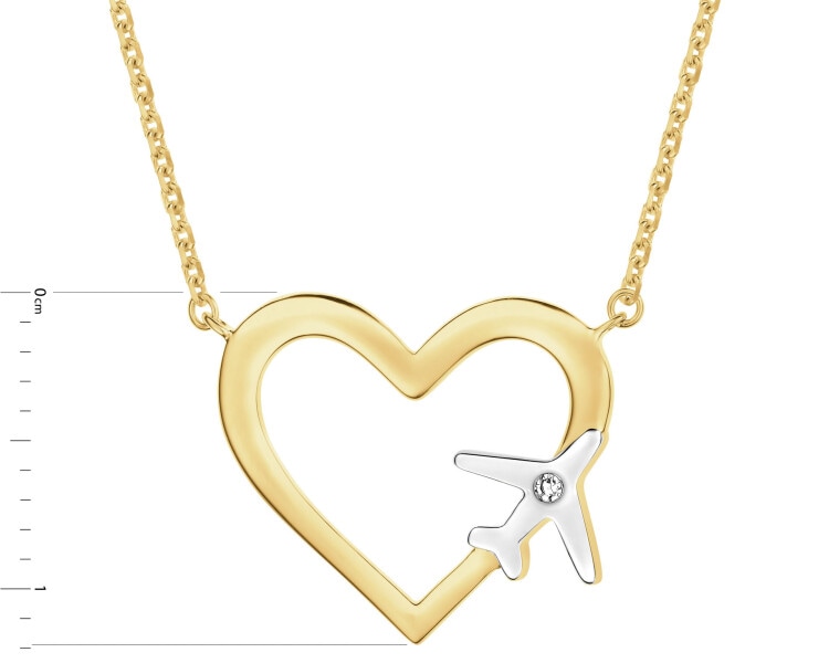 Naszyjnik z żółtego złota z diamentem - serce, samolot - 0,004 ct - próba 375