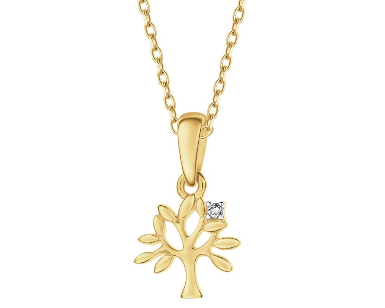 Zawieszka z żółtego złota z diamentem - drzewko - 0,005 ct - próba 375