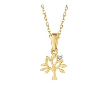 Zawieszka z żółtego złota z diamentem - drzewko - 0,005 ct - próba 375