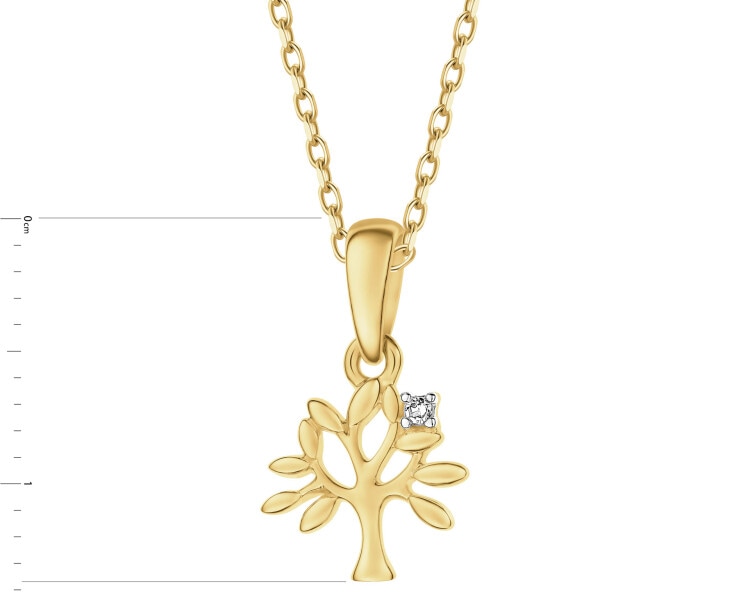 Zawieszka z żółtego złota z diamentem - drzewko - 0,005 ct - próba 375
