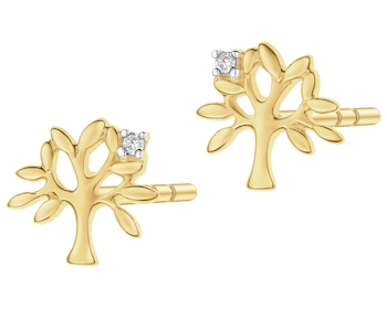 Kolczyki z żółtego złota z diamentami - drzewka - 0,008 ct - próba 375