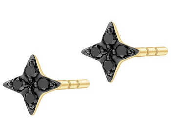 Kolczyki z żółtego złota z czarnymi brylantami - gwiazdy - 0,06 ct - próba 375