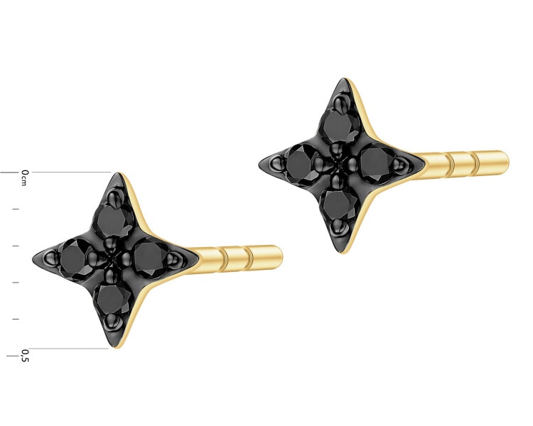 Kolczyki z żółtego złota z czarnymi brylantami - gwiazdy - 0,06 ct - próba 375