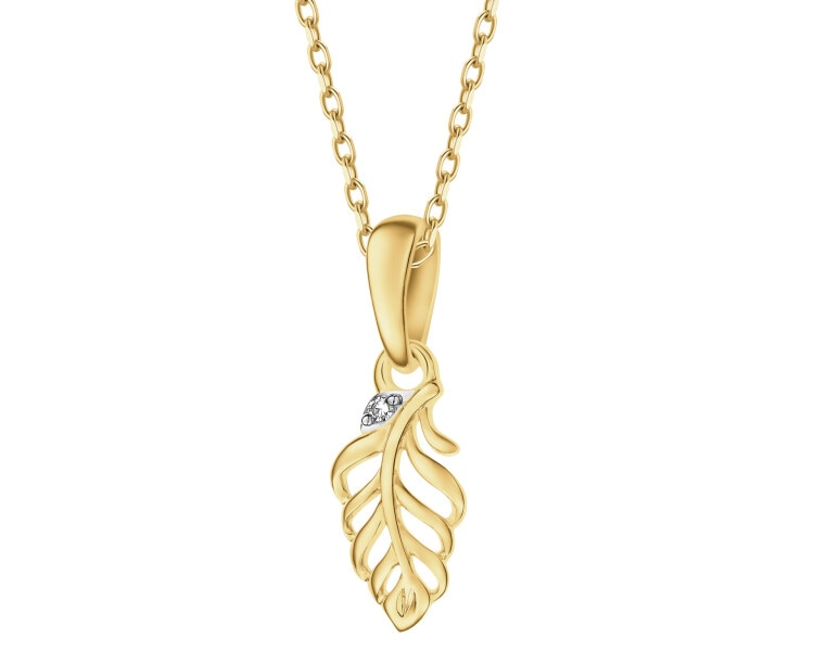 Zawieszka z żółtego złota z diamentem - piórko - 0,004 ct - próba 375