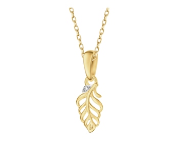 Zawieszka z żółtego złota z diamentem - piórko - 0,004 ct - próba 375