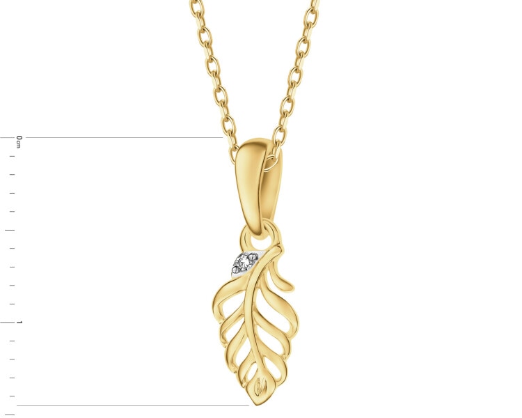 Zawieszka z żółtego złota z diamentem - piórko - 0,004 ct - próba 375