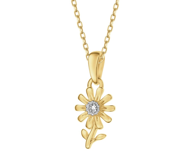 Zawieszka z żółtego złota z diamentem - kwiat - 0,008 ct - próba 375