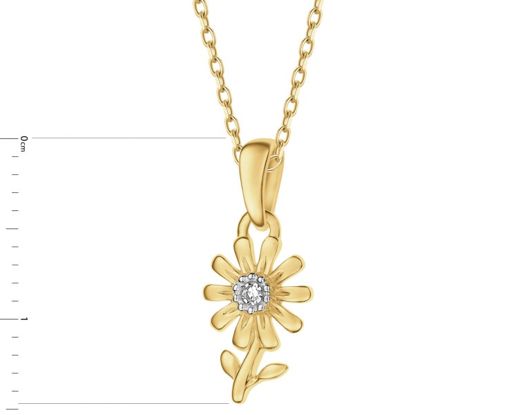 Zawieszka z żółtego złota z diamentem - kwiat - 0,008 ct - próba 375