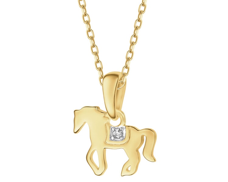 Zawieszka z żółtego złota z diamentem - koń - 0,005 ct - próba 375